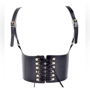 Plus Size Vegan Black Leather Corset Statement Belt